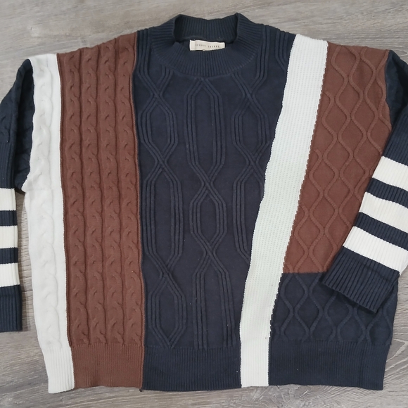 Gilded Intent Navy and Brown Patchwork Sweater - Picture 1 of 2